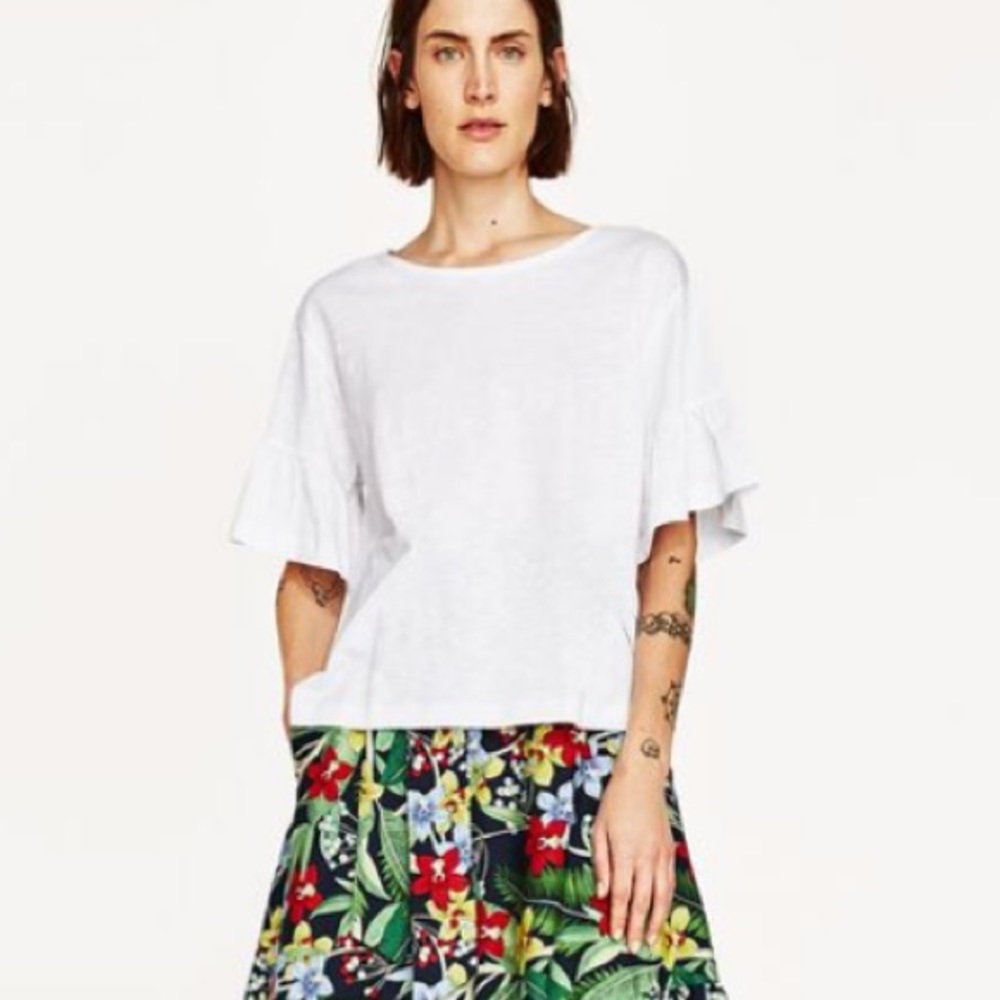 Zara Pleated Sleeve T-shirt